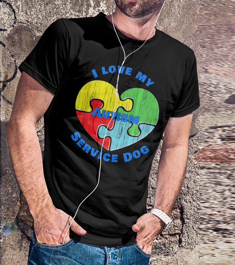 I Love My Autism Service Dog Puzzle Heart T-Shirt
