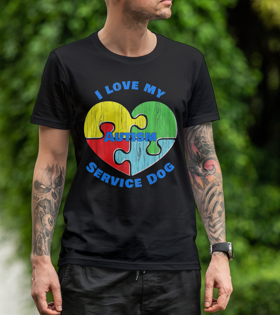 I Love My Autism Service Dog Puzzle Heart T-Shirt