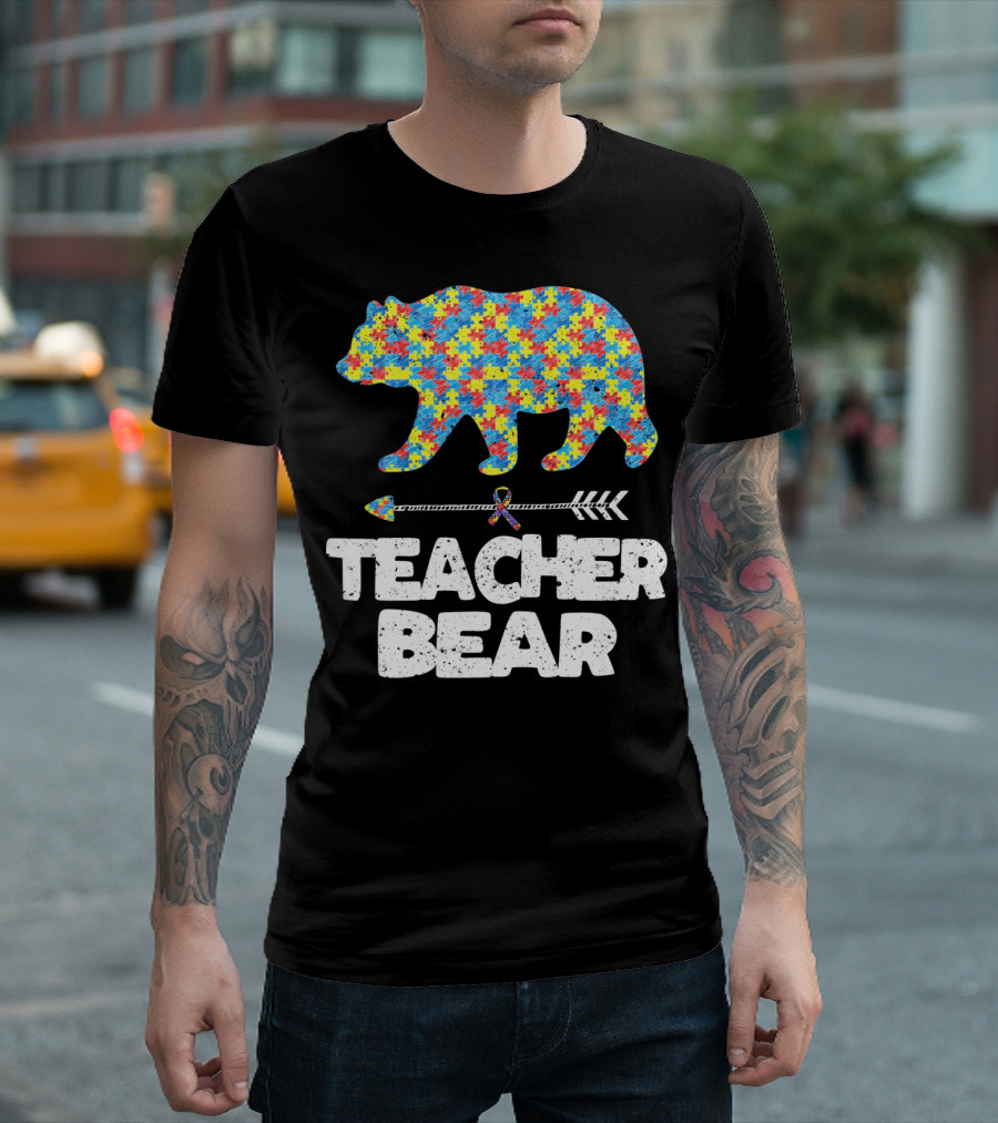 TEACHER BEAR Autism Puzzle Bear with Arrow T-Shirt
