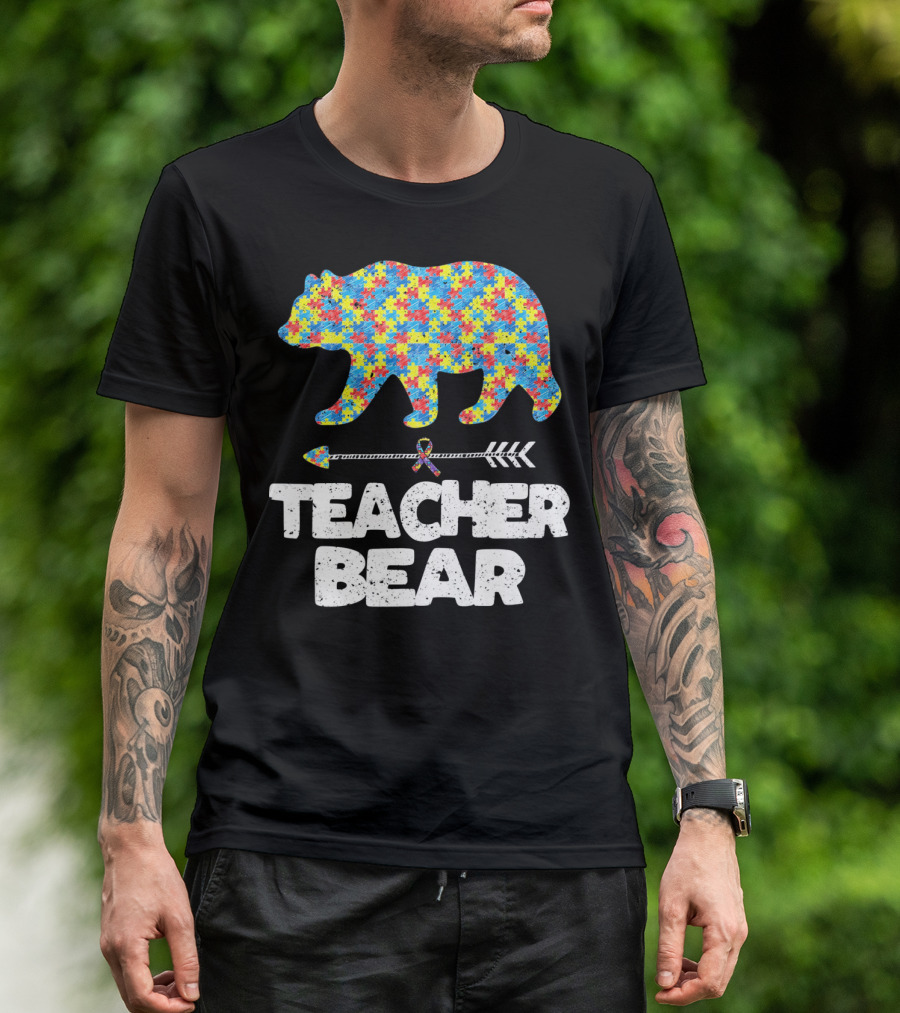 TEACHER BEAR Autism Puzzle Bear With Arrow T-Shirt