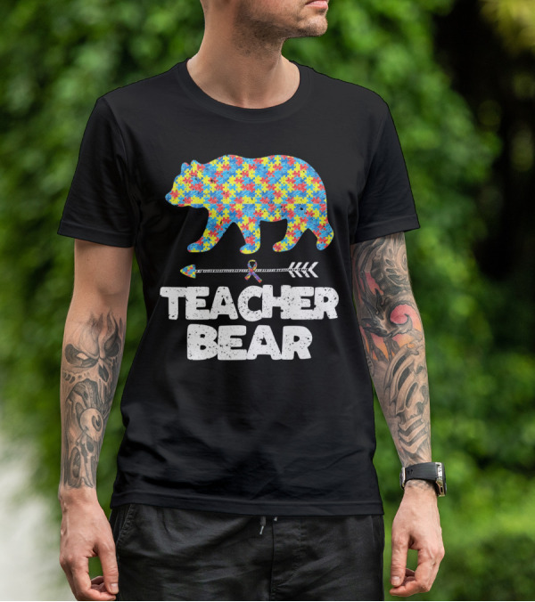 TEACHER BEAR Autism Puzzle Bear With Arrow T-Shirt