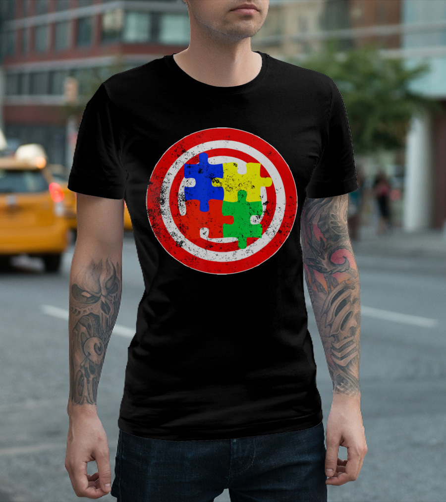 Autism Awareness Puzzle Shield Captain Autism T-Shirt