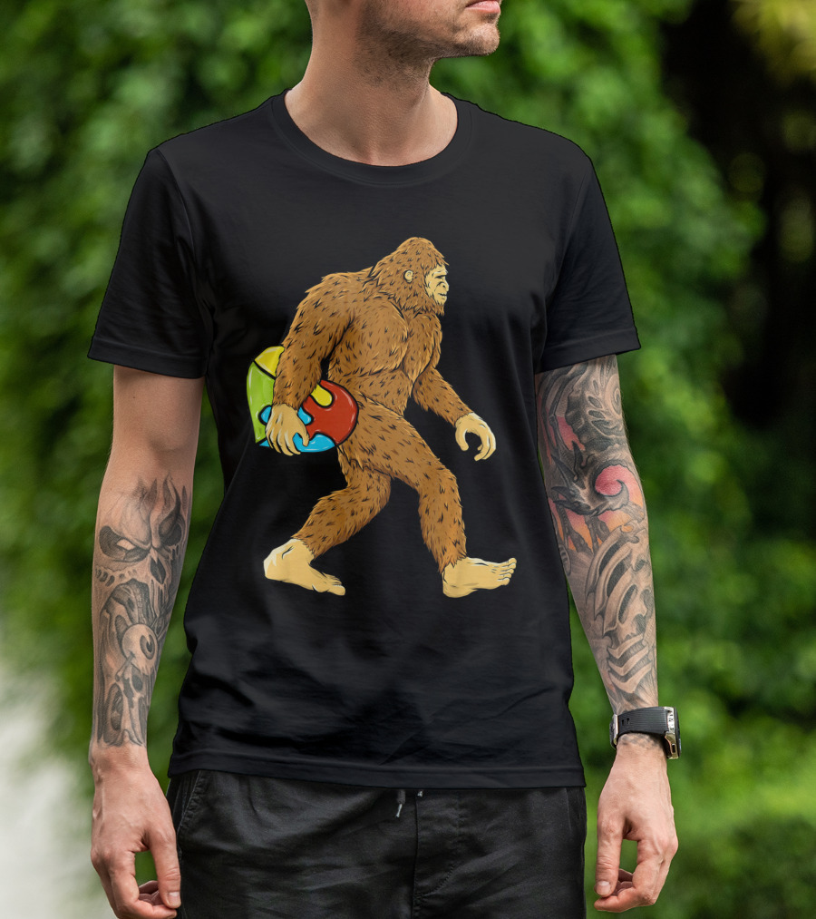 Autism Awareness Bigfoot Carrying Puzzle Heart T-Shirt