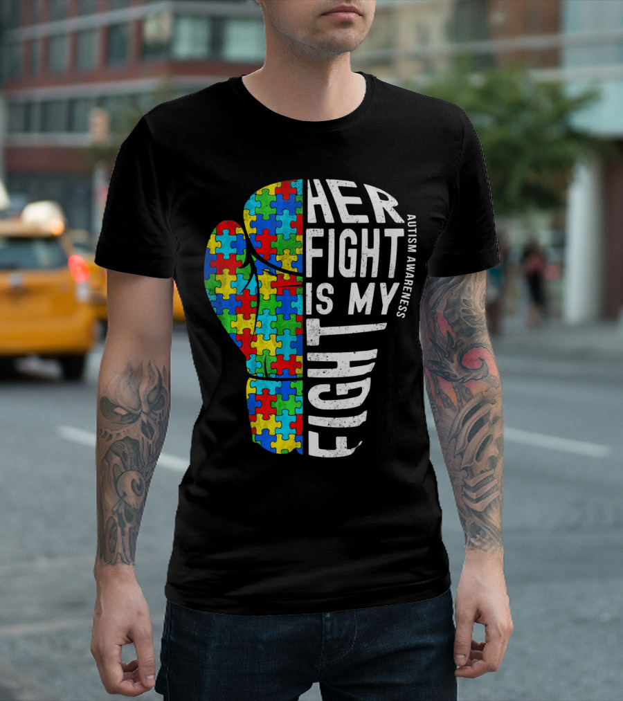 Autism Awareness Her Fight Is My Fight Boxing Glove Puzzle T-Shirt
