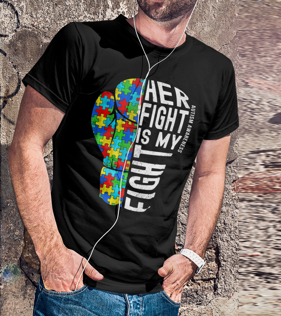 Autism Awareness Her Fight Is My Fight Boxing Glove Puzzle T-Shirt