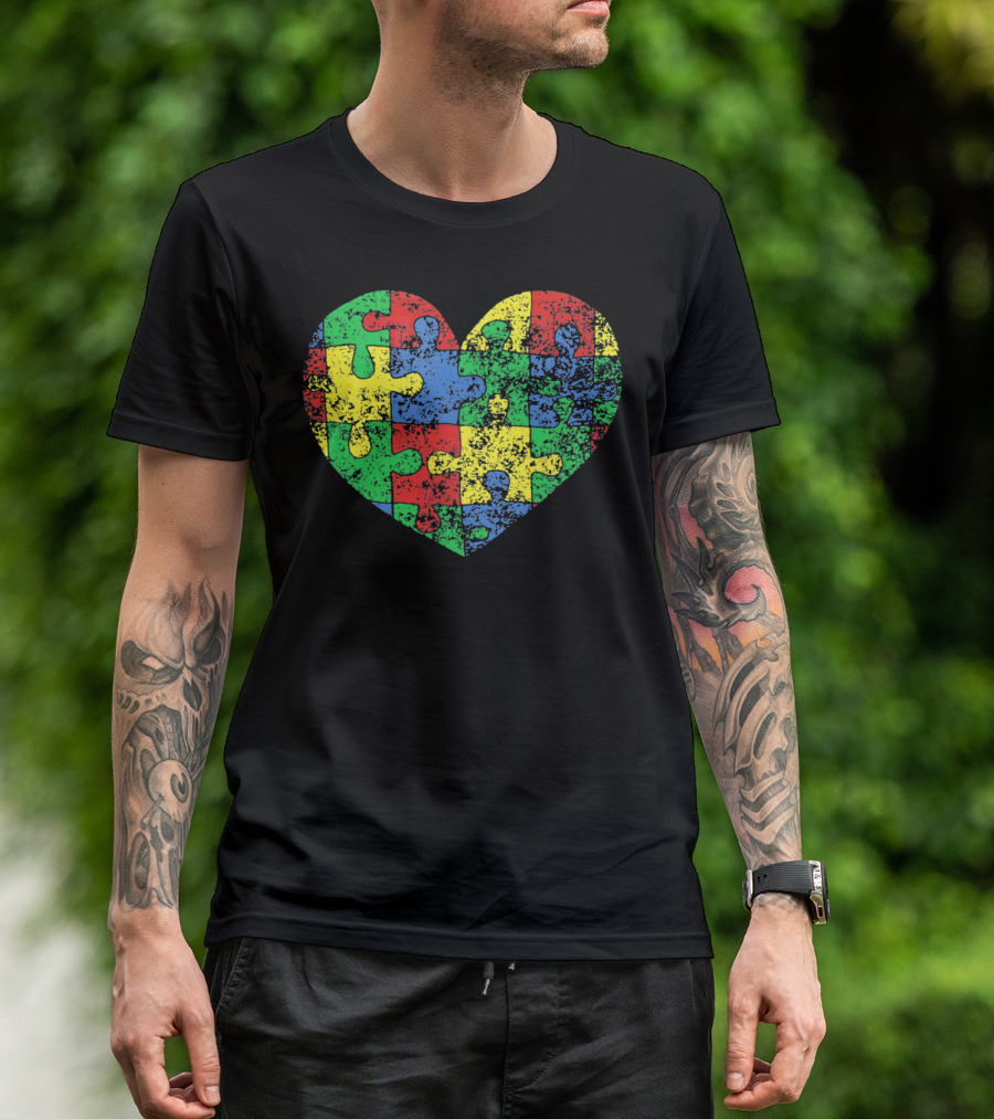 Distressed Heart Puzzle Autism T-Shirt