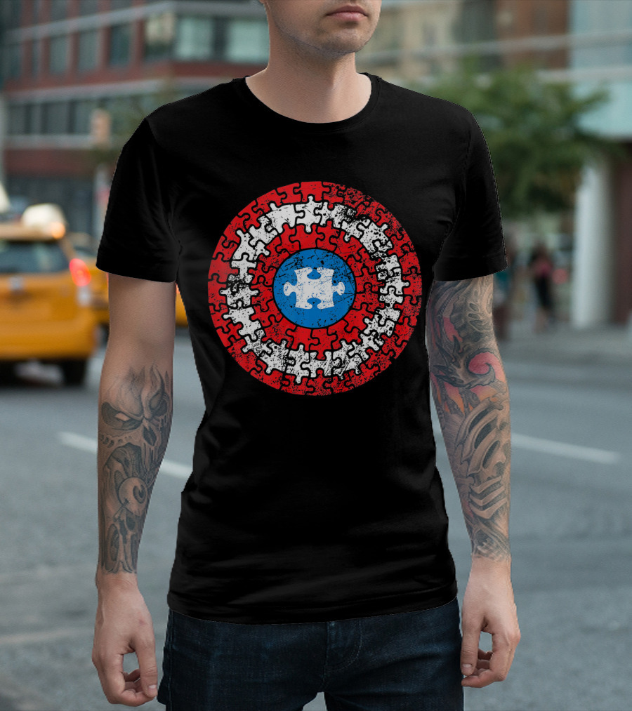 Captain Autism Awareness Puzzle Shield Superhero T-Shirt