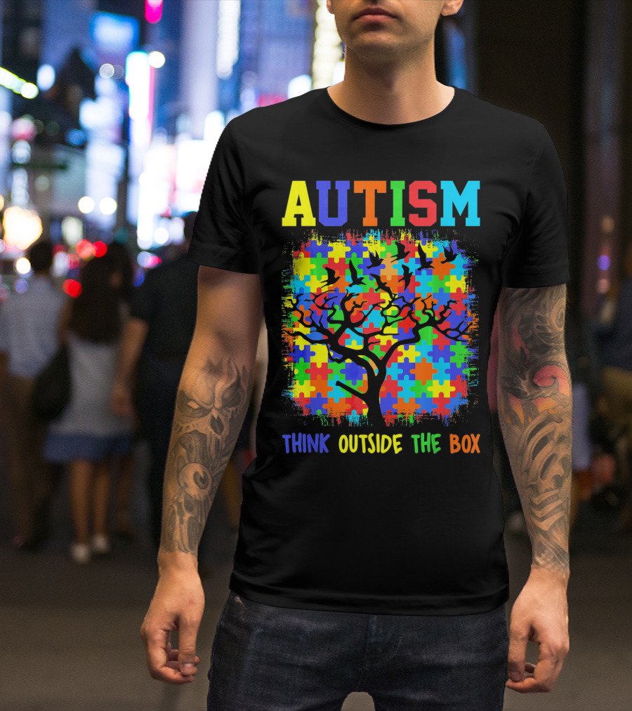 Autism Think Outside The Box Puzzle Tree T-Shirt