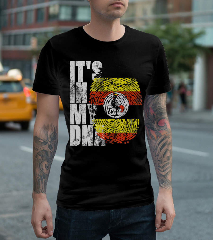 It's In My DNA Uganda African American Flag Fingerprint T-Shirt