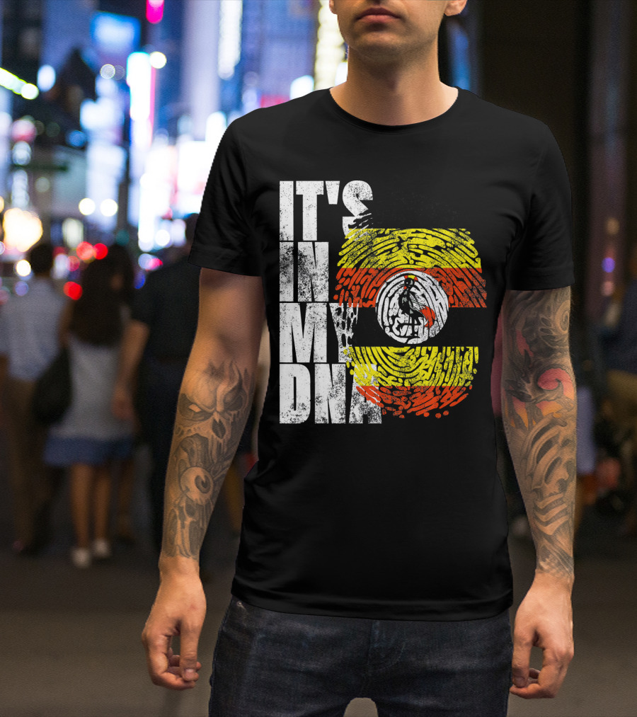 It's In My DNA Uganda African American Flag Fingerprint T-Shirt