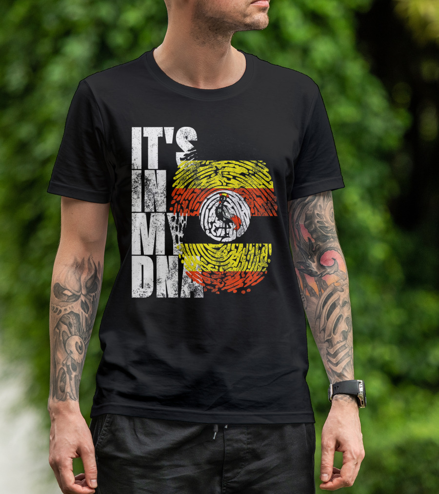 It's In My DNA Uganda African American Flag Fingerprint T-Shirt