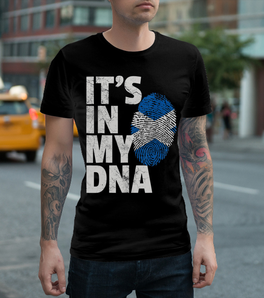 IT'S IN MY DNA Scottish Flag Fingerprint Scotland T-Shirt