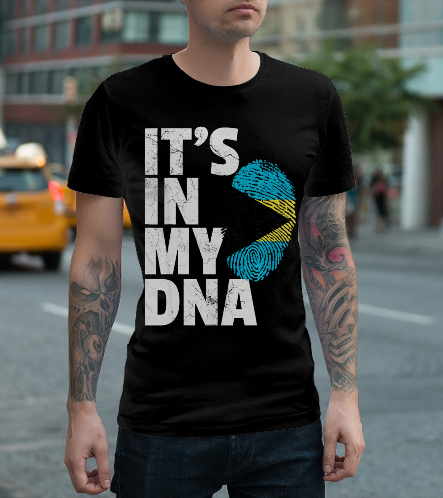 IT'S IN MY DNA Bahamas Bahamian Flag Fingerprint T-Shirt