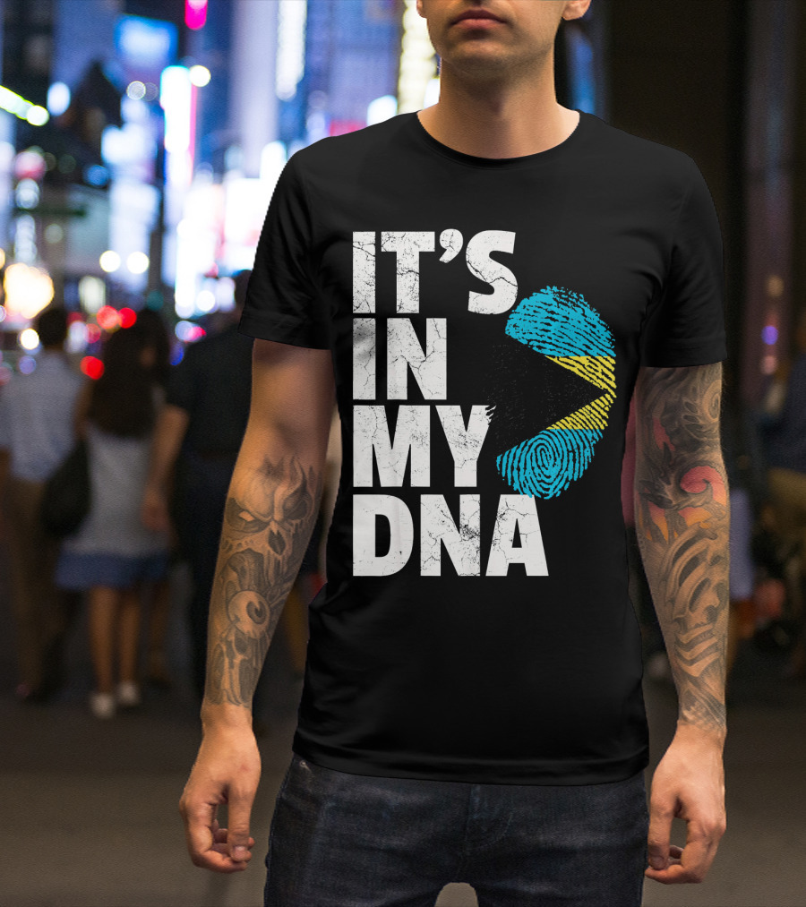 IT'S IN MY DNA Bahamas Bahamian Flag Fingerprint T-Shirt