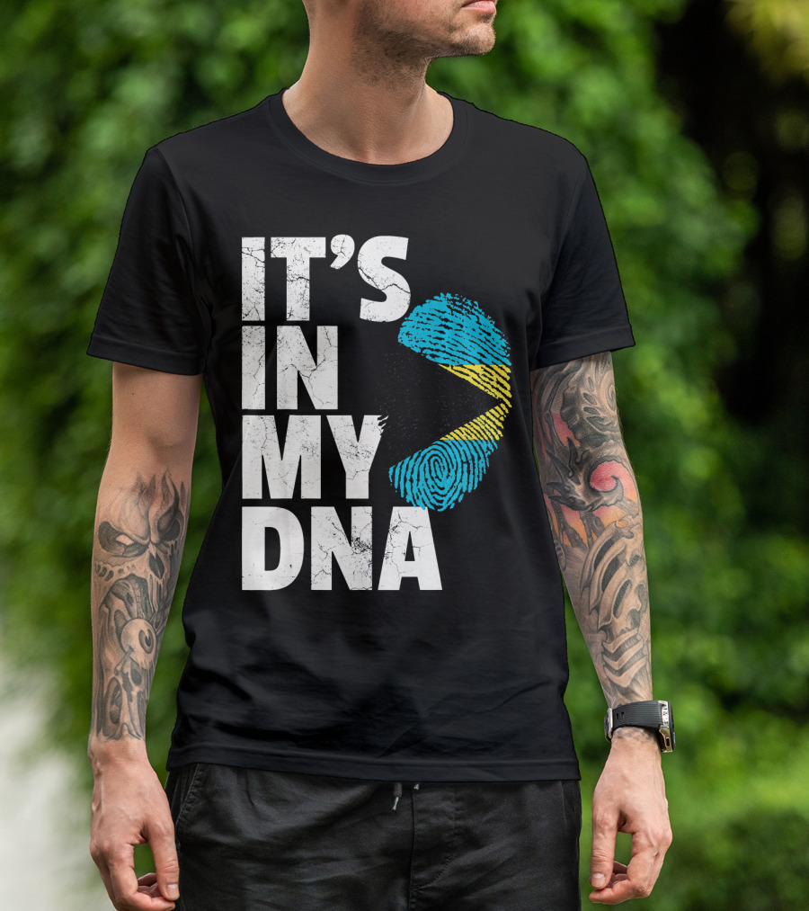 IT'S IN MY DNA Bahamas Bahamian Flag Fingerprint T-Shirt