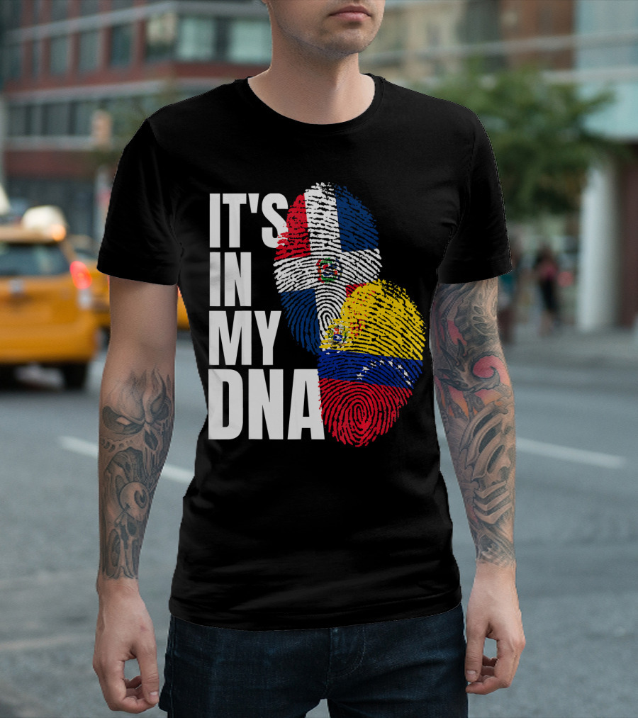 It's In My DNA Dominican Venezuelan Fingerprint Flags T-Shirt