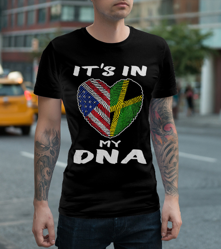 IT'S IN MY DNA USA Jamaica Fingerprint Heart T-Shirt