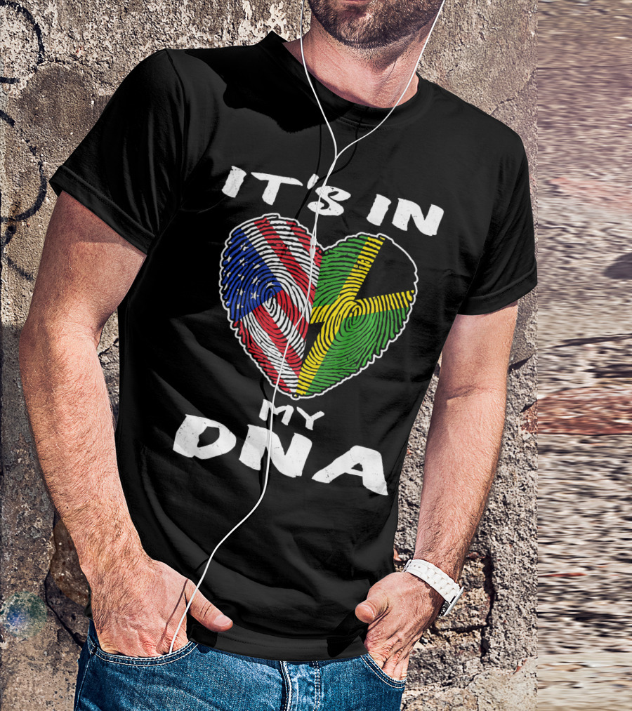 IT'S IN MY DNA USA Jamaica Fingerprint Heart T-Shirt