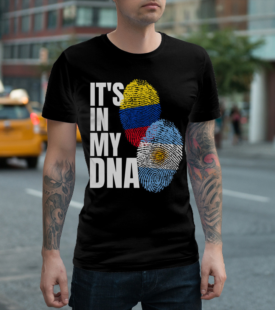 IT'S IN MY DNA Colombian And Argentinian Flags Fingerprint T-Shirt