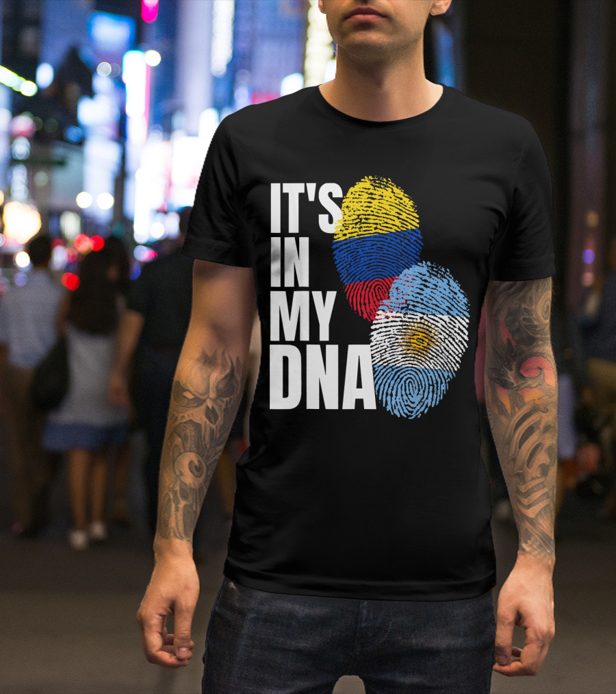 IT'S IN MY DNA Colombian And Argentinian Flags Fingerprint T-Shirt