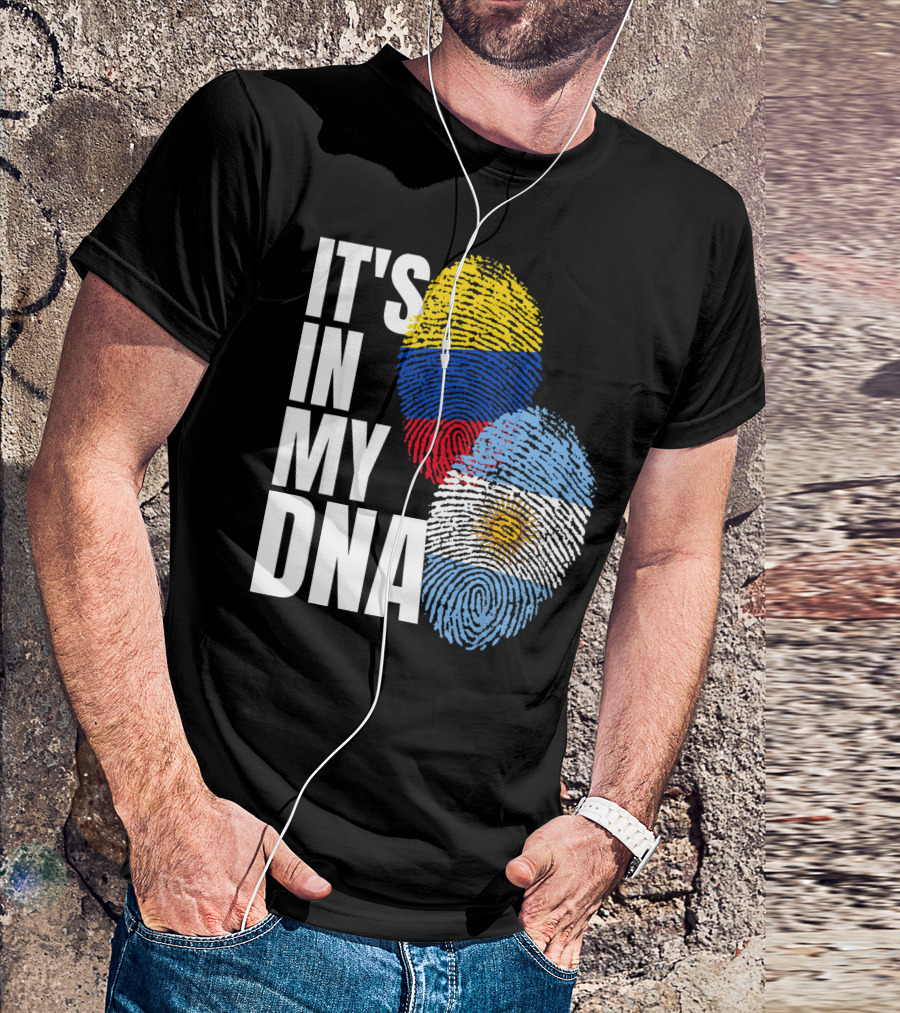 IT'S IN MY DNA Colombian And Argentinian Flags Fingerprint T-Shirt