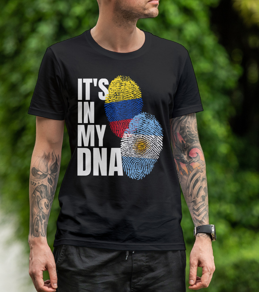 IT'S IN MY DNA Colombian And Argentinian Flags Fingerprint T-Shirt