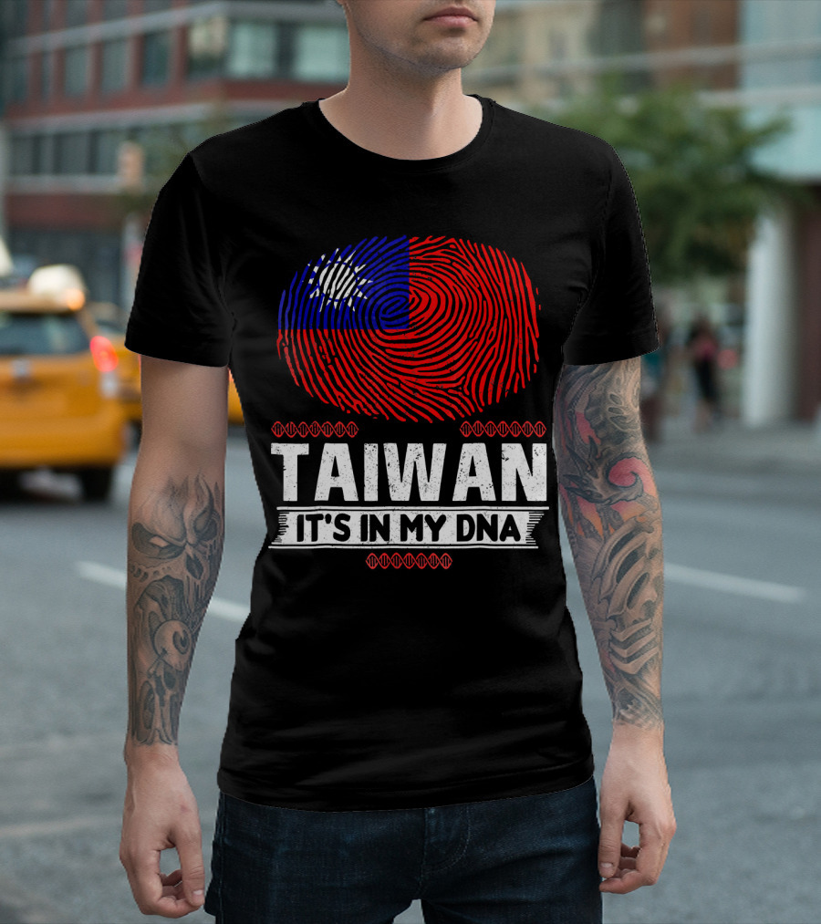 TAIWAN IT'S IN MY DNA Fingerprint Taiwanese Flag T-Shirt