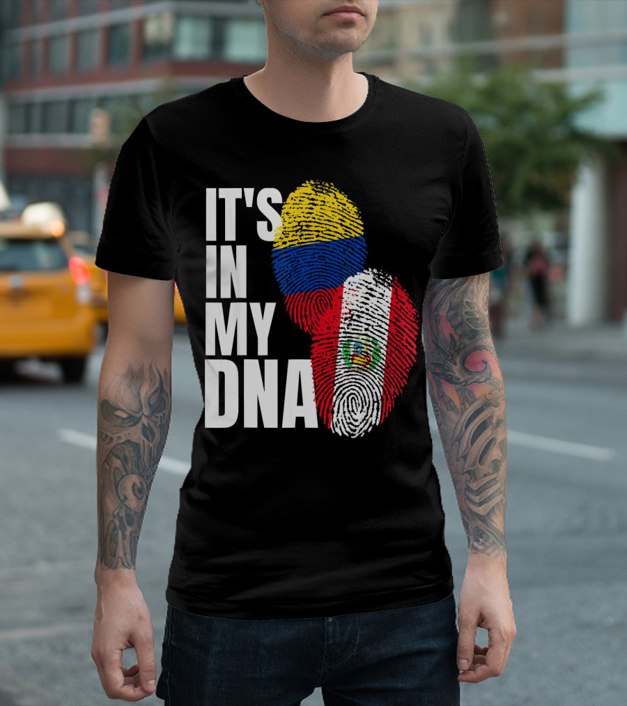 IT'S IN MY DNA Peruvian And Colombian Fingerprint Flag Heritage T-Shirt