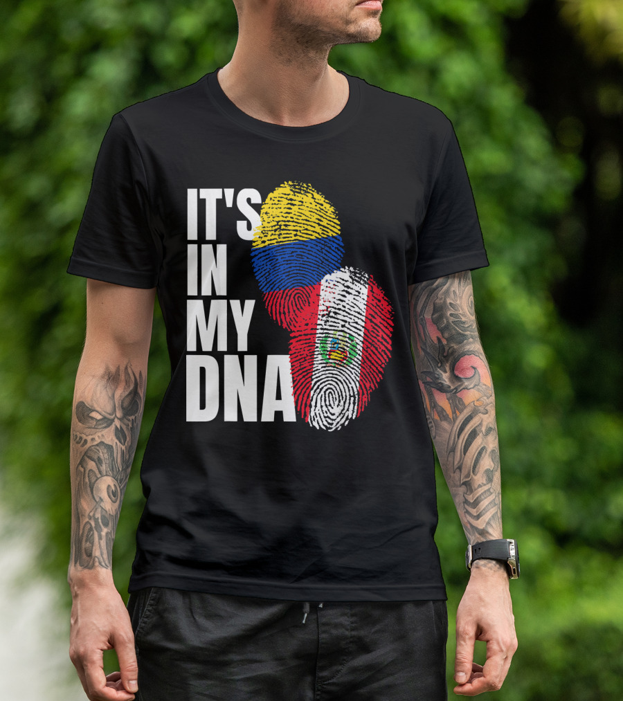 IT'S IN MY DNA Peruvian And Colombian Fingerprint Flag Heritage T-Shirt
