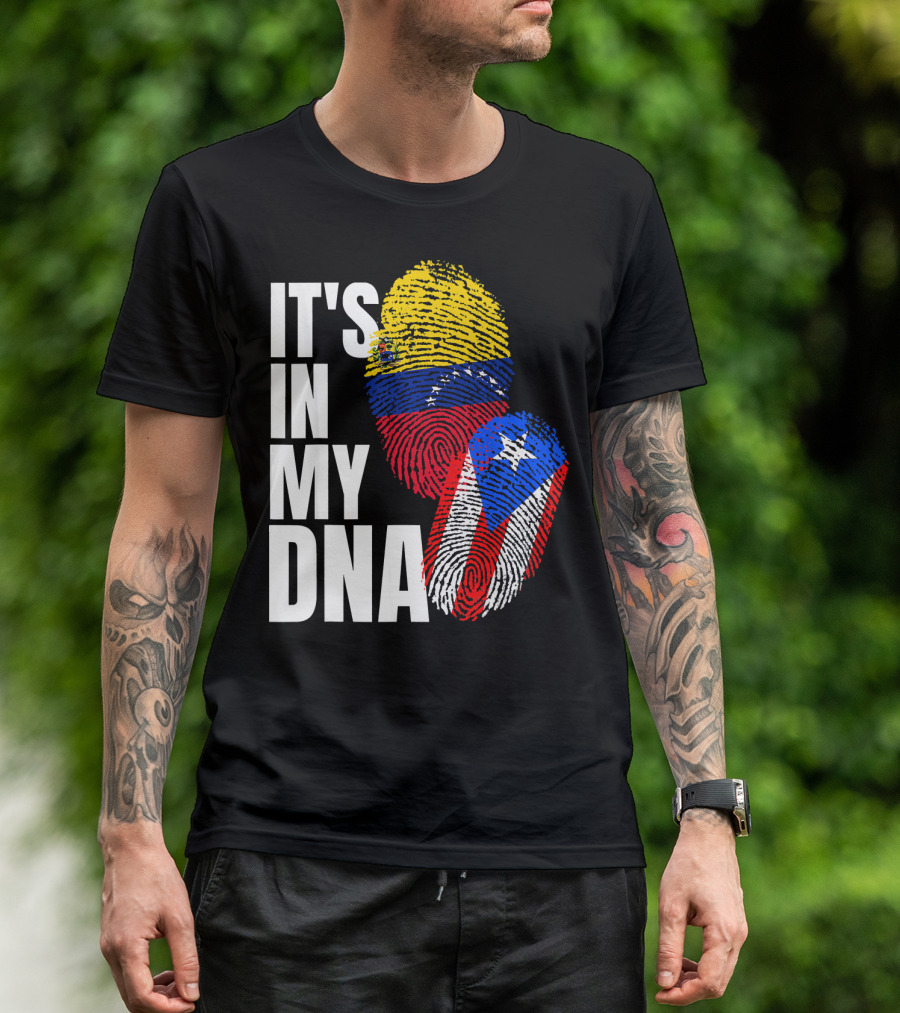 It's In My DNA Venezuelan And Boricua Flag Fingerprints T-Shirt