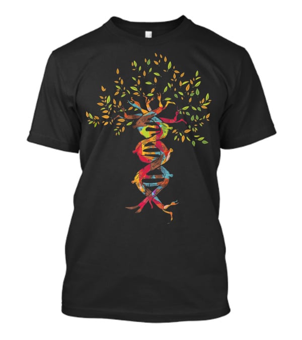 Tree Of Life DNA Genetics Spiral With Vibrant Colors And Leaves T-Shirt