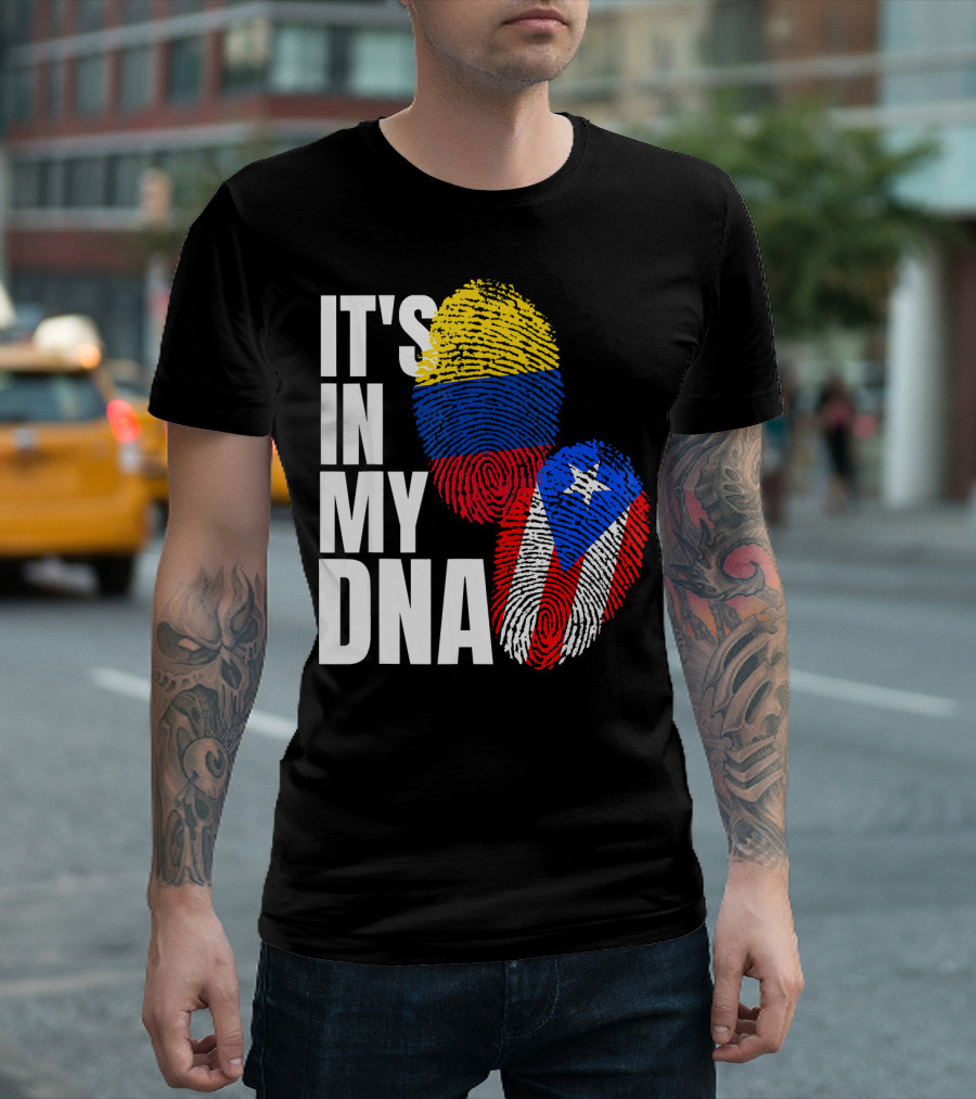 It's In My DNA Puerto Rican and Colombian Flag Fingerprints T-Shirt