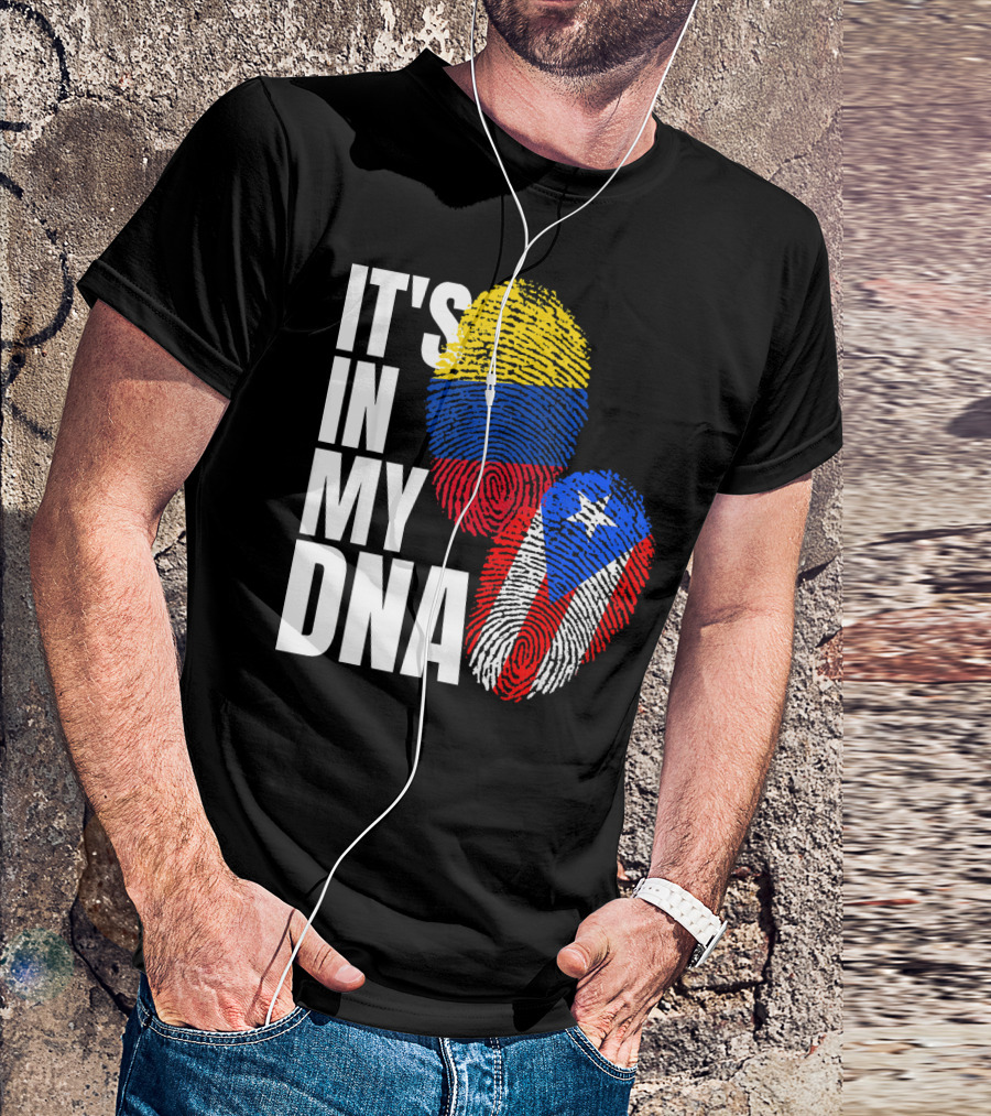It's In My DNA Puerto Rican And Colombian Flag Fingerprints T-Shirt