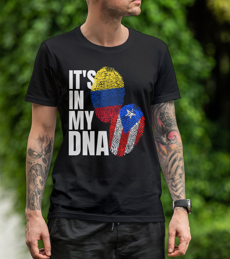 It's In My DNA Puerto Rican And Colombian Flag Fingerprints T-Shirt