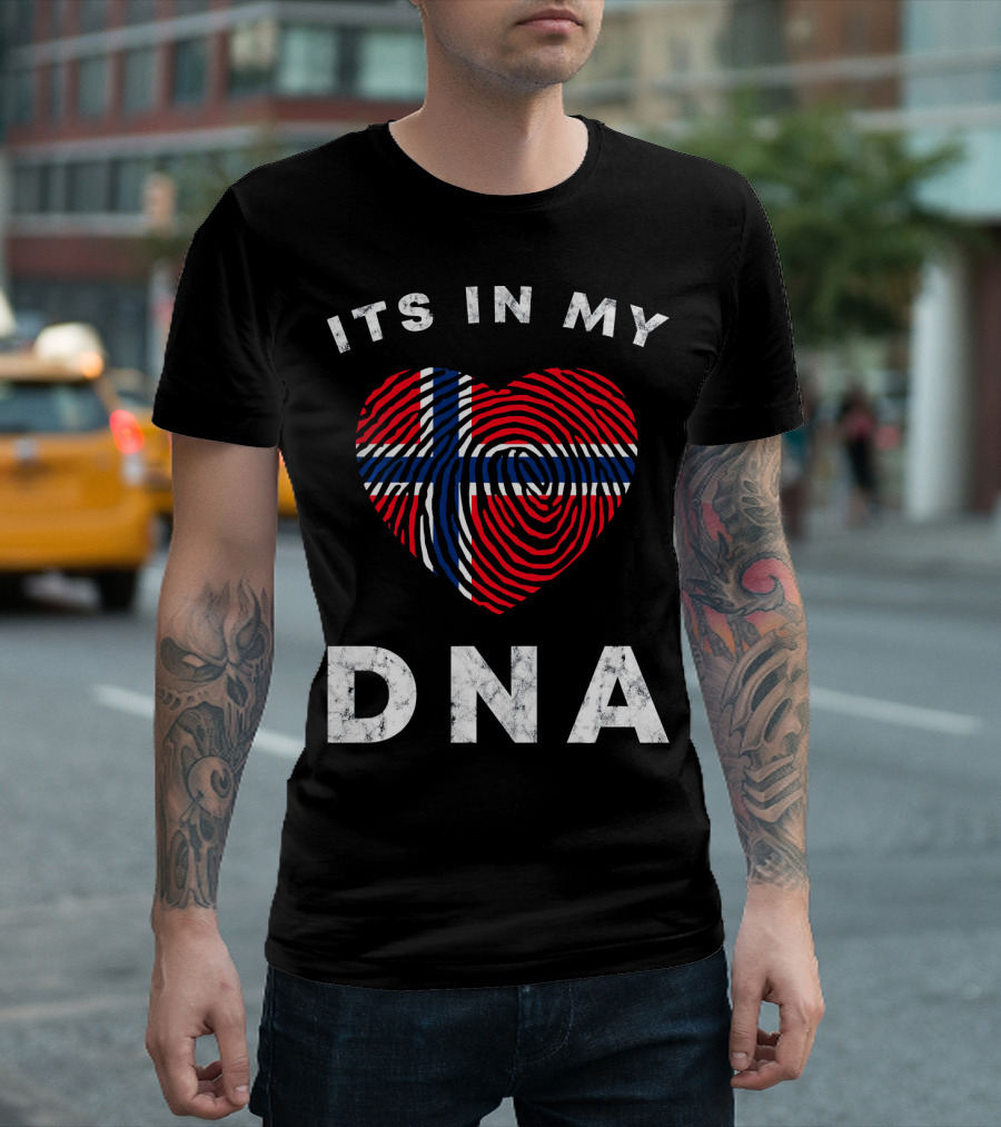 Its In My DNA Norway Flag Heart Fingerprint Norwegian T-Shirt