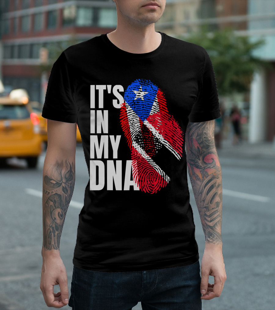 Trinidadian And Boricua Mix It's In My DNA Flag Fingerprint T-Shirt