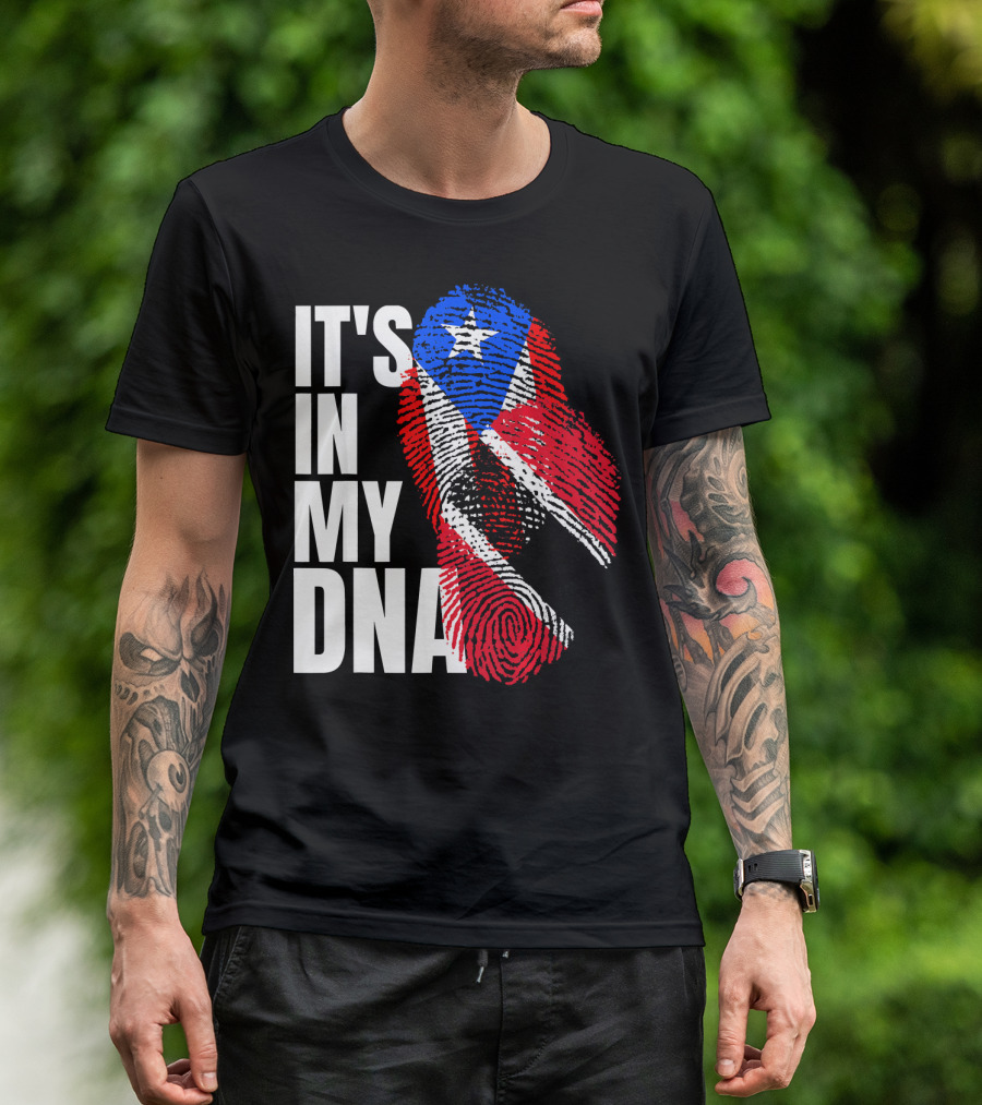 Trinidadian And Boricua Mix It's In My DNA Flag Fingerprint T-Shirt