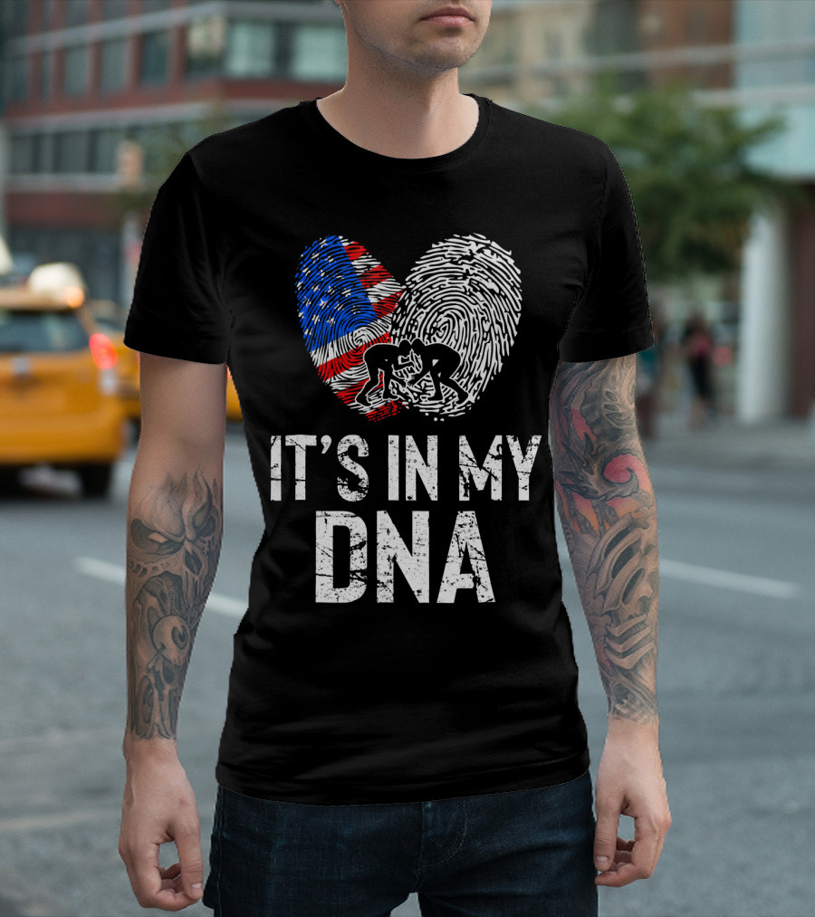 Wrestling USA Flag Fingerprint It's In My DNA T-Shirt