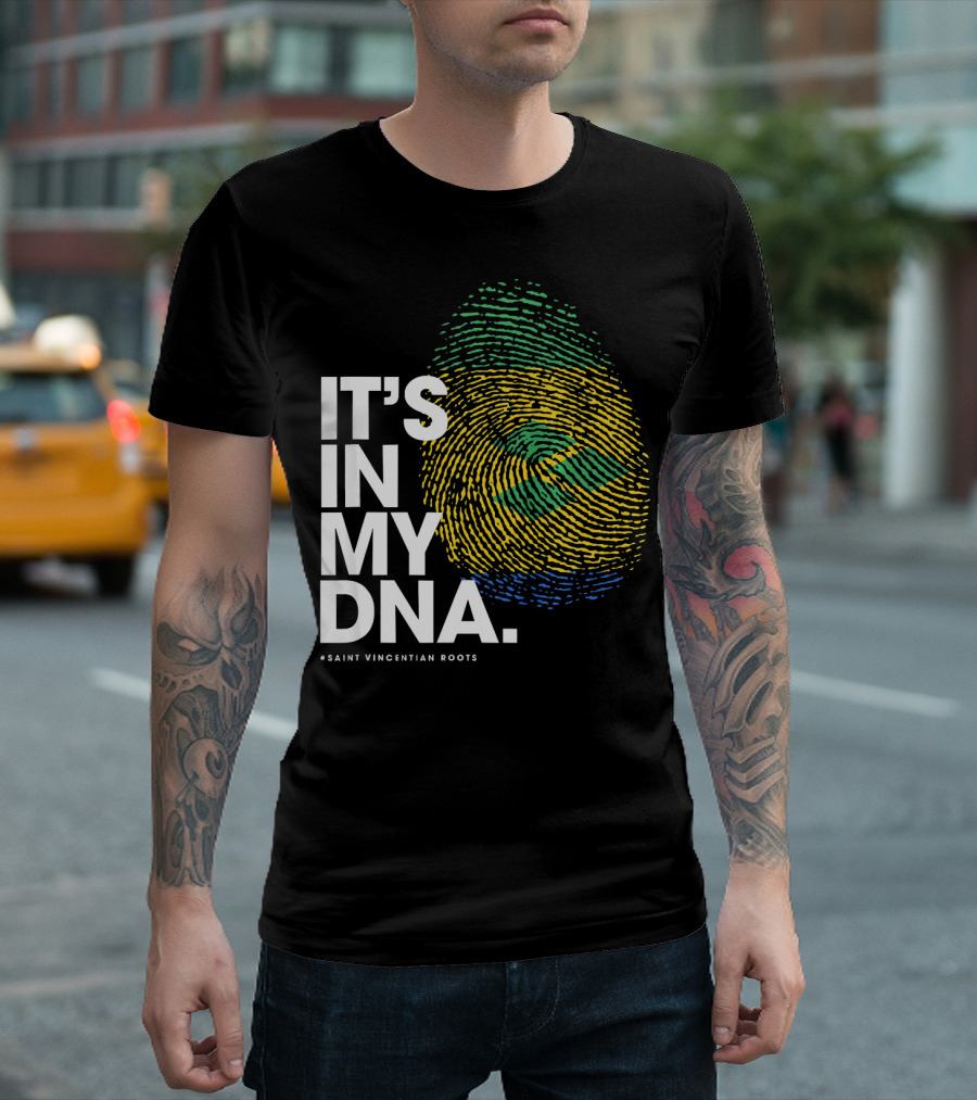 IT'S IN MY DNA Saint Vincentian Roots Fingerprint Flag Colors T-Shirt