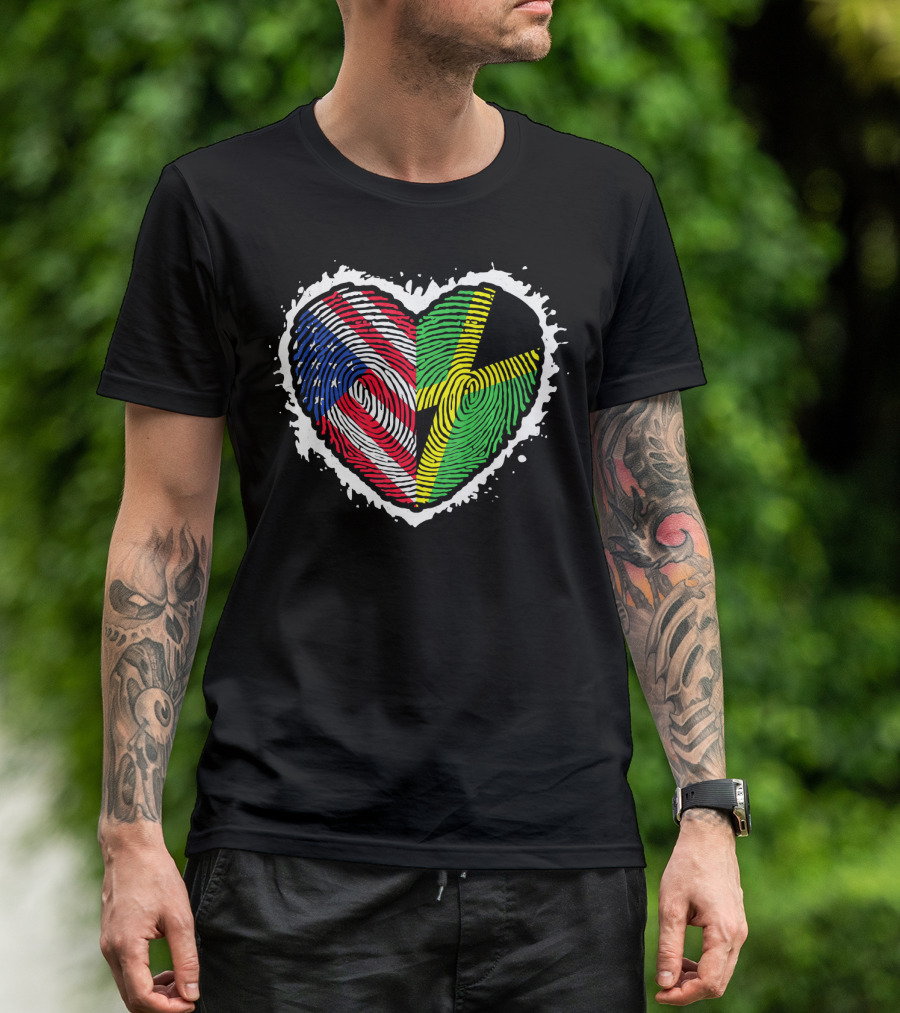 Fingerprint DNA Heart Love Jamaica USA Flag T-Shirt