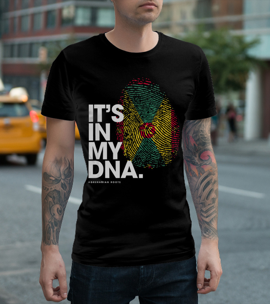 IT'S IN MY DNA Grenadian Roots Flag Fingerprint T-Shirt