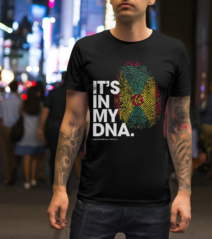 IT'S IN MY DNA Grenadian Roots Flag Fingerprint T-Shirt