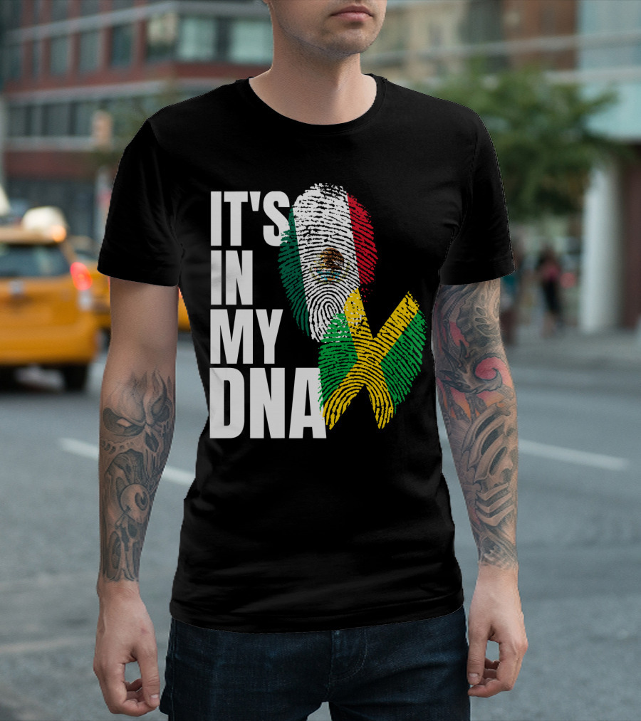 It's In My DNA Jamaican Mexican Flag Fingerprint Heritage T-Shirt