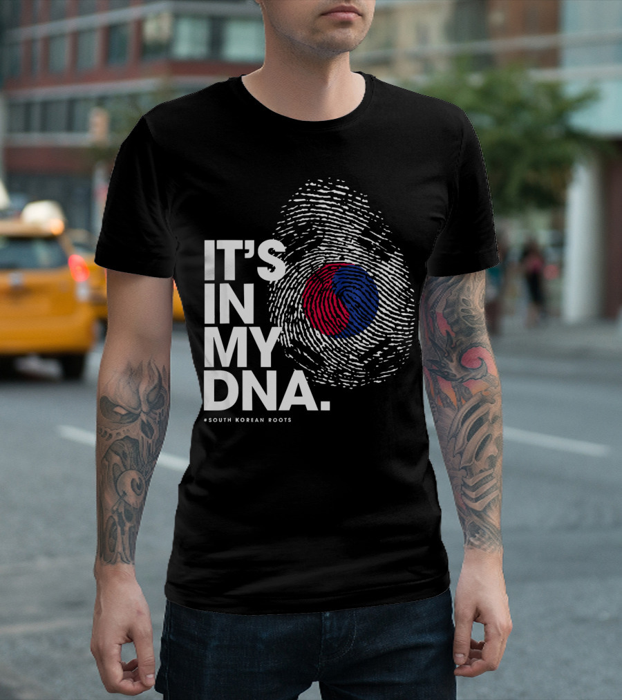 IT'S IN MY DNA South Korean Roots Fingerprint Flag T-Shirt