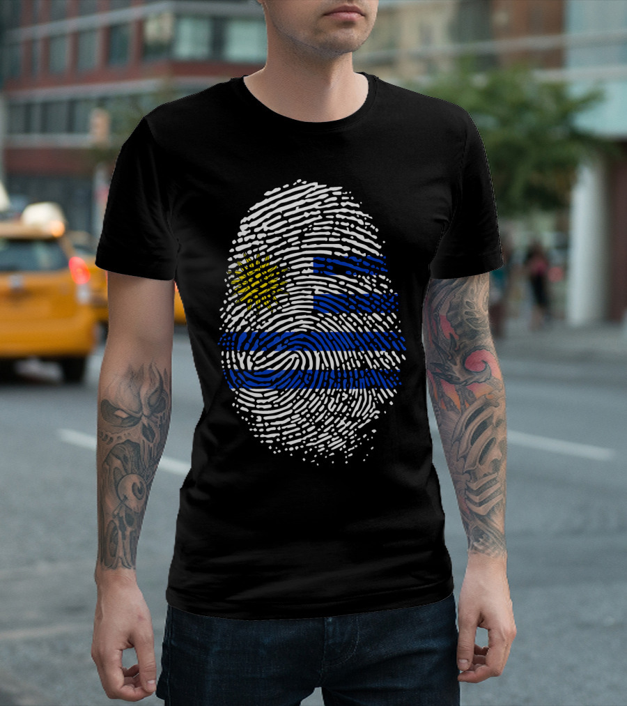 Uruguay Fingerprint Flag Theme Birthday DNA T-Shirt