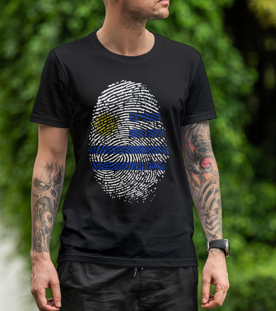 Uruguay Fingerprint Flag Theme Birthday DNA T-Shirt