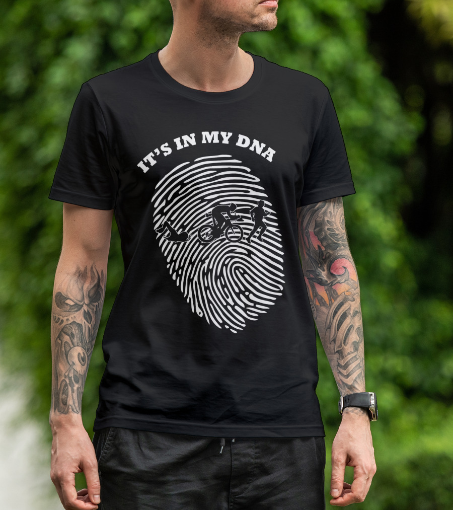 IT'S IN MY DNA Triathlon Triathlete Fingerprint Swim Bike Run T-Shirt