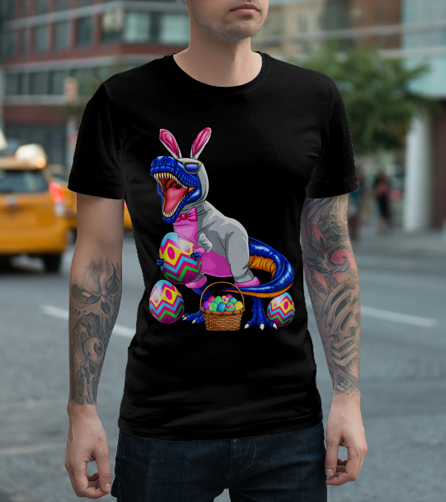 Easter Bunny T-Rex Dinosaur With Colorful Eggs T-Shirt