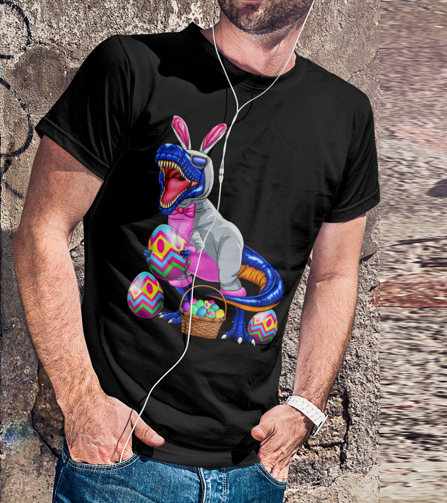 Easter Bunny T-Rex Dinosaur With Colorful Eggs T-Shirt