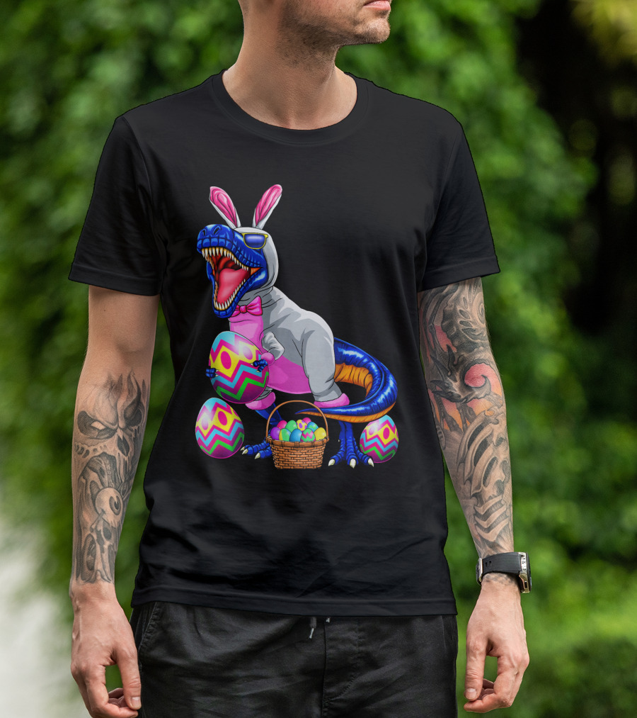 Easter Bunny T-Rex Dinosaur With Colorful Eggs T-Shirt